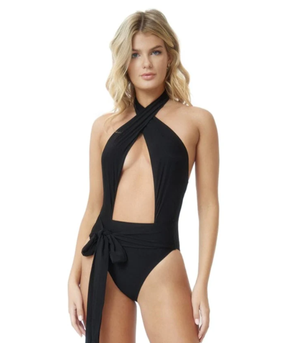 Zwarte Monokini Open Rug PilyQ | Luxe Badpak Strikdetail Dames